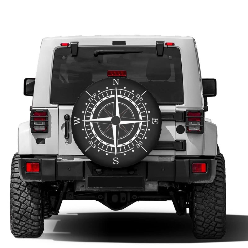 Foruidea Compass Sun Dial Black Spare Tire Cover Waterproof Dust-Proof Wheel Tire Cover Fit for Jeep,Trailer, RV, SUV and Many Vehicle 15 Inch - Image 2